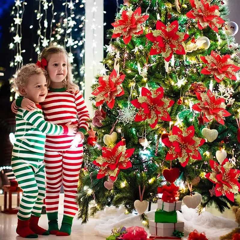 1030pcs Glitter Artifical Christmas Flowers Mreey Christmas Tree Decoration Happy New Year Ornaments Xmas Fake Flowers natal C251030