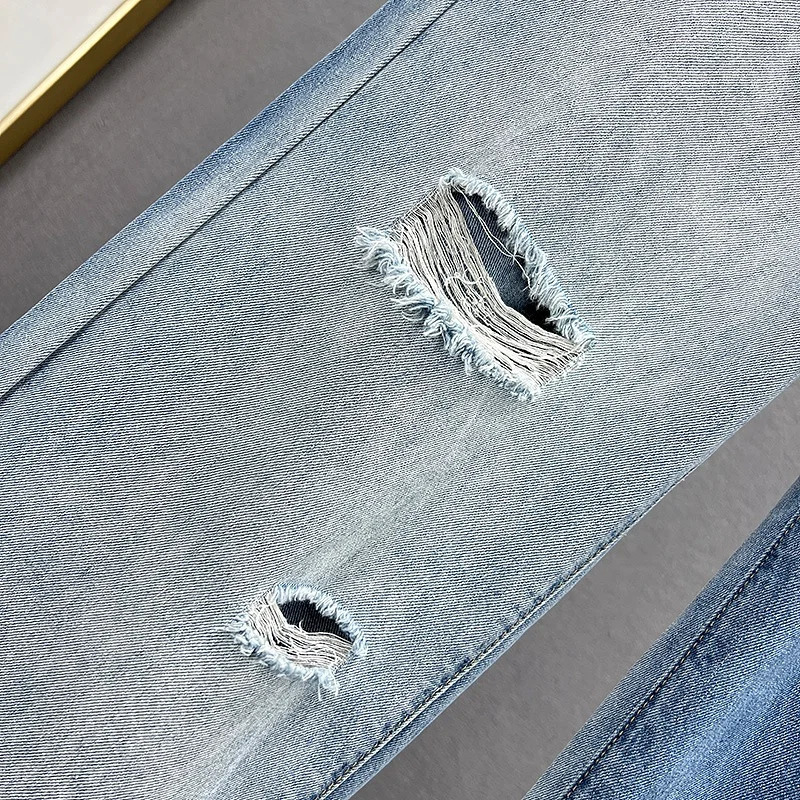 High Waist Wide Leg Jeans Womens Summer Sle Hole adient Diamond Embellied Loose Slimming BF Hong Sle Long P 251029