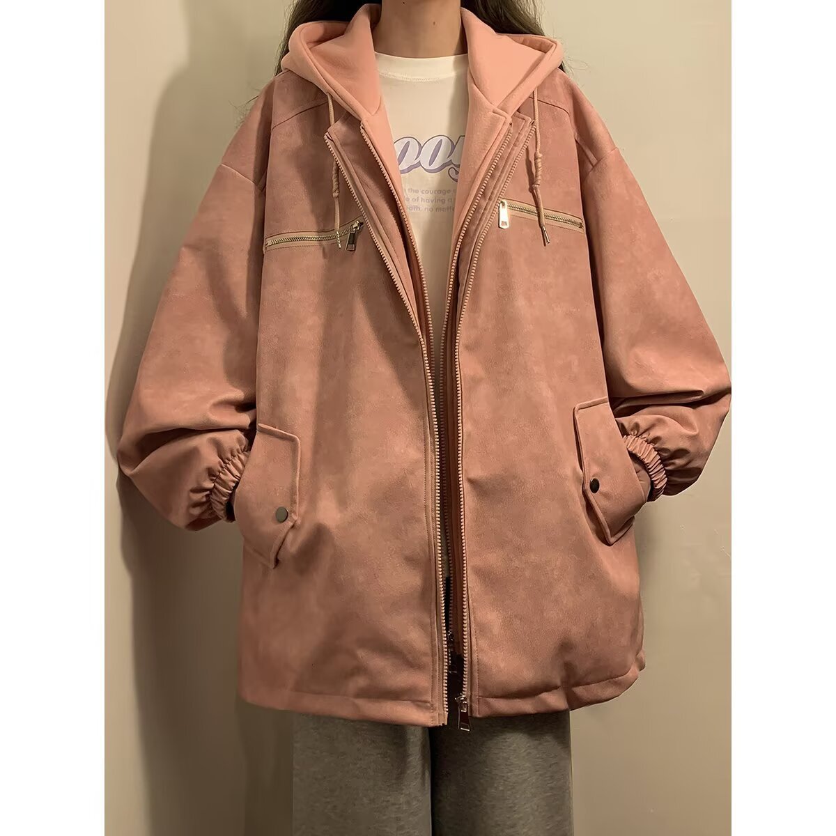 Fake Two-piece PU Leather Designer Jacket Jacket For Men And Women Spring And Autumn New Trendy Loose Fit Stylish Workwear Jacket