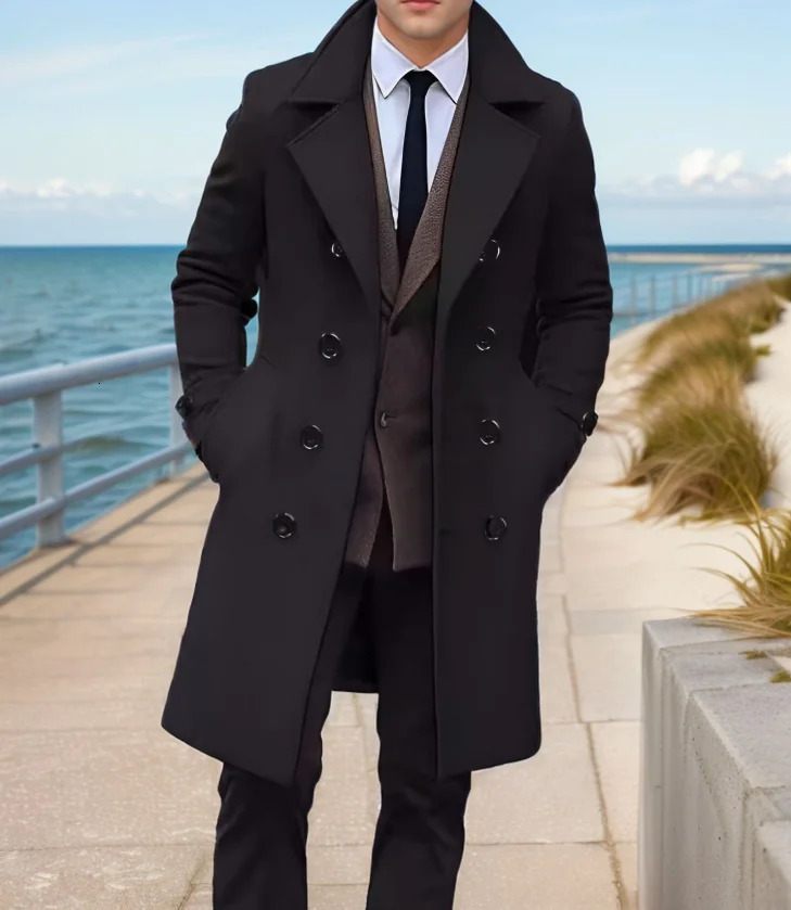 Fashion Casual Long Sleeve Turndown Collar Single Breasted Solid Color Slim Fit Wool Blends Coat For Men10 Colors 251030