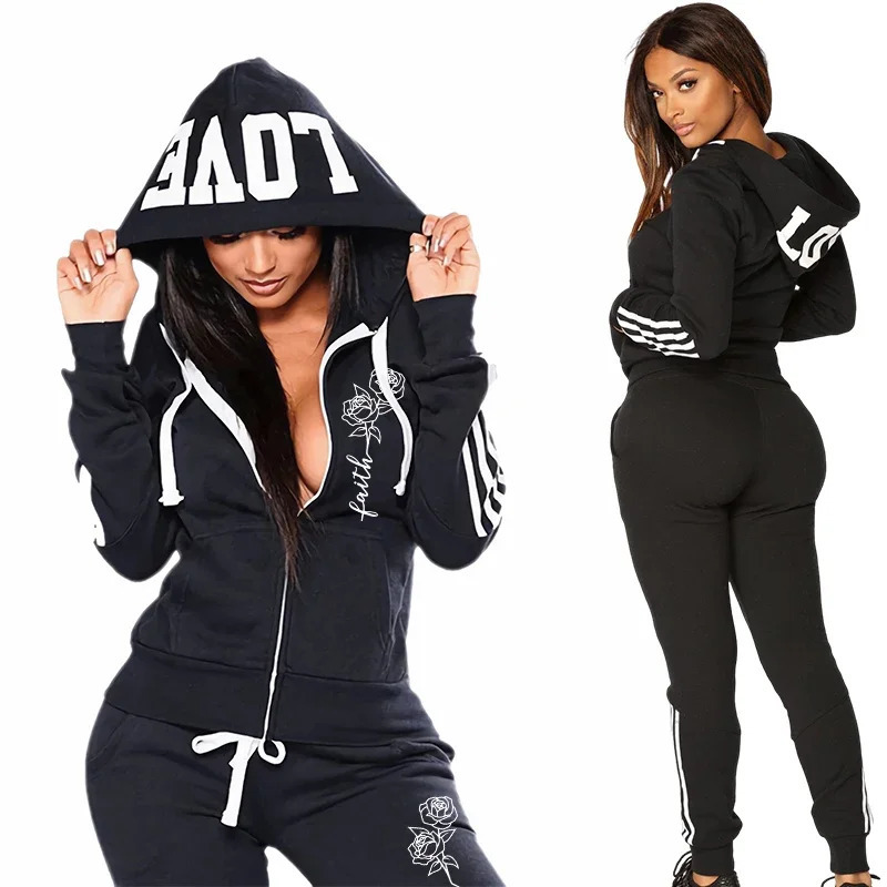 Faith Flower Print Hoodie Sweatpants Womens Tracksuit 2 Piece Set Autumn Daily Casual Sporty Jogger Set Female Fashion Outfits 251029