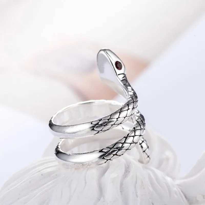 Stereoscopic New Retro Punk Exaggerate Snake Ring 925 sterling silver Rings Thai Silver Opening Rings Adjustable Size JewelryW251030
