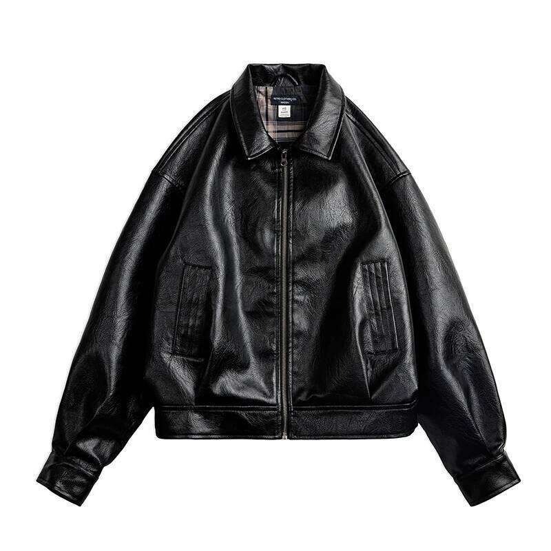 Maden Women's Retro Black Leather Jacket Short Motorcycle Style Jackets With Metal Buttons Versatile Autumn And Spring Outerwear