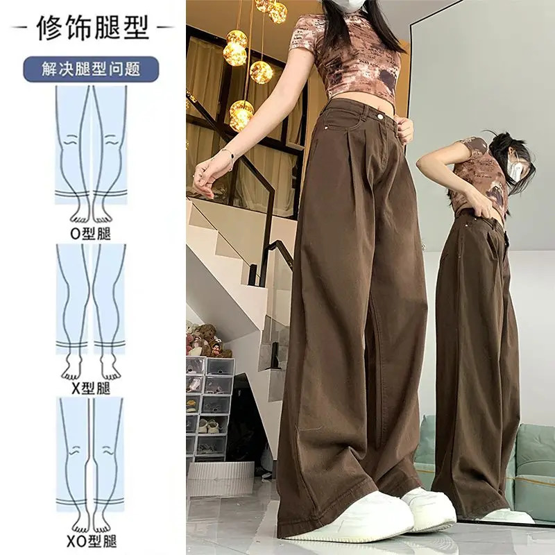Women Korean Vintage Simple Casual Streetwear Y2K Wide Leg Jeans Female High Waist Loose Pockets Straight Denim Pants Pantalones 251029
