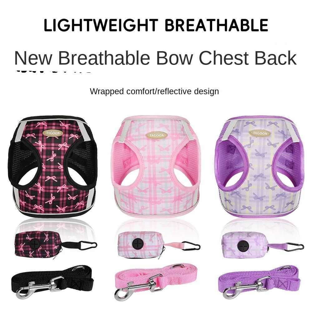 Cat Accessories Breathable Dog Harness Leash Adjustable Anti slip Cat Harnesses Vest Soft Bow Pet Chest Harness for Small Dogs J251129