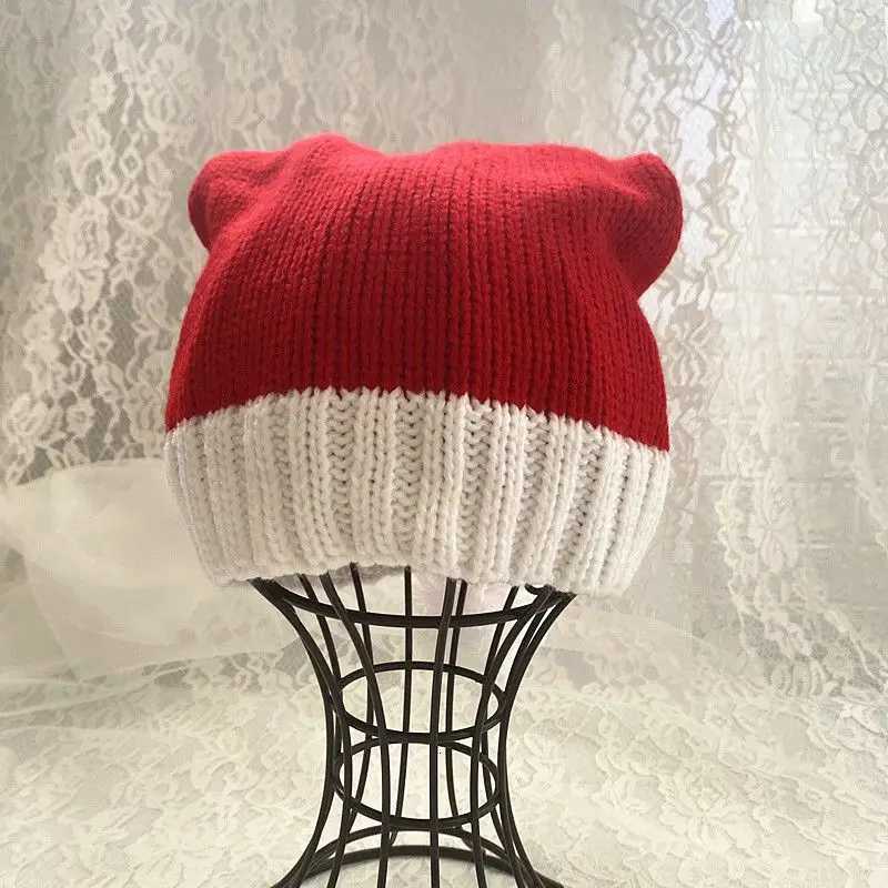 Knitted Red Christmas Hat Xmas Ball Hat Santa Adult Child New Year Decorations C251030