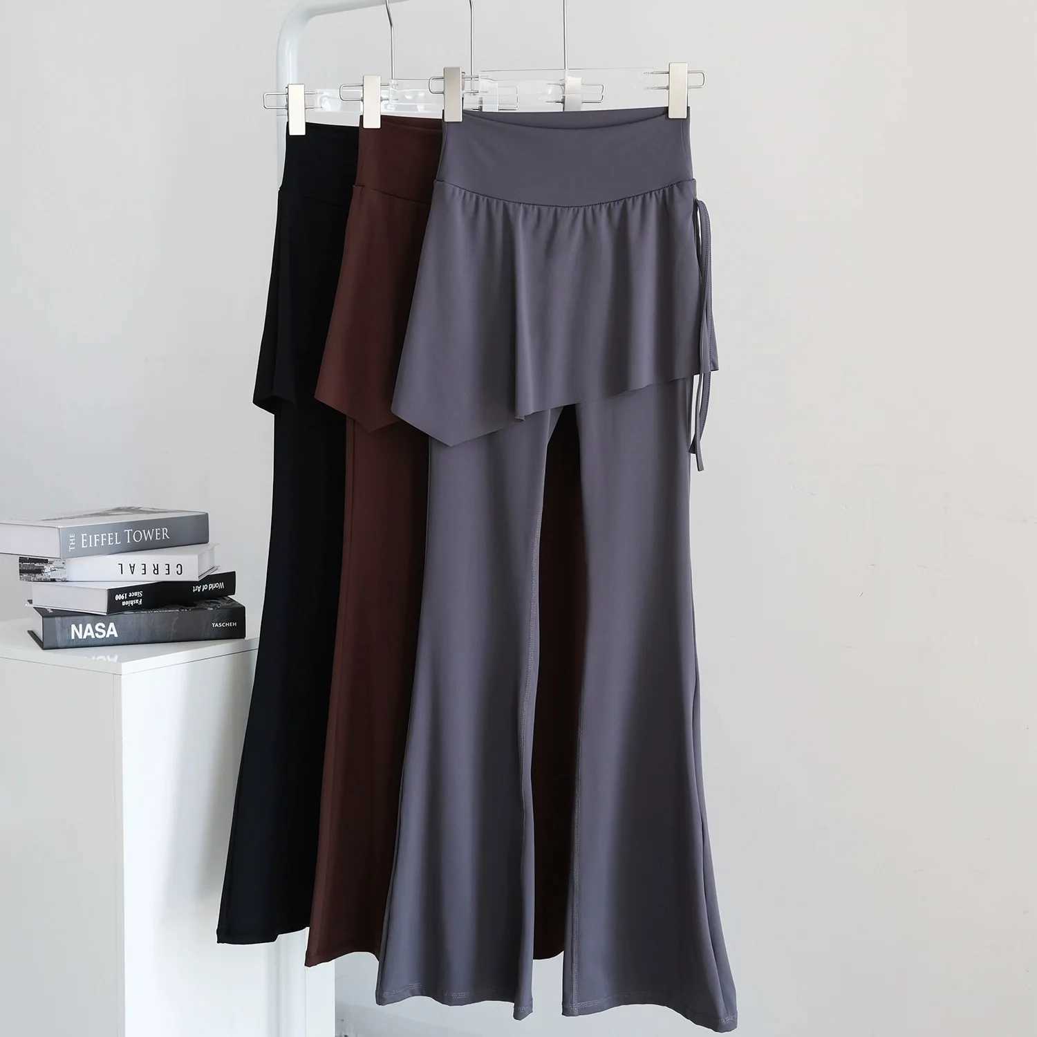 Fake TwoPiece Pantskirt Yoga Flared Pants Womens SheerLook Drawstring HighWaist ButtLifting Sports Fitness Pants for Women J251030