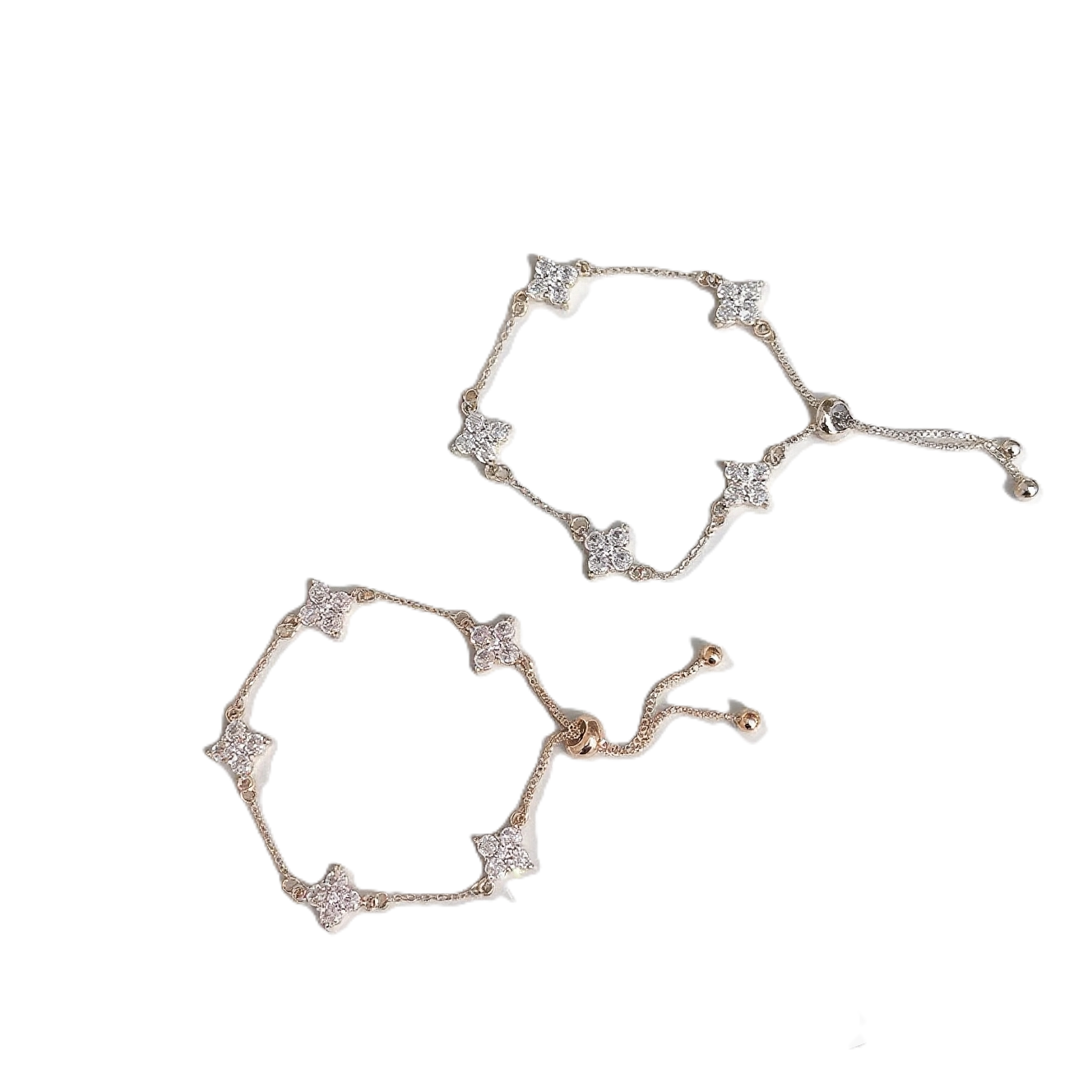 TaiYang New Five Clover Adjustable Slide Bracelet, Luxury Rose Gold Plated Copper Stackable Chain for Women