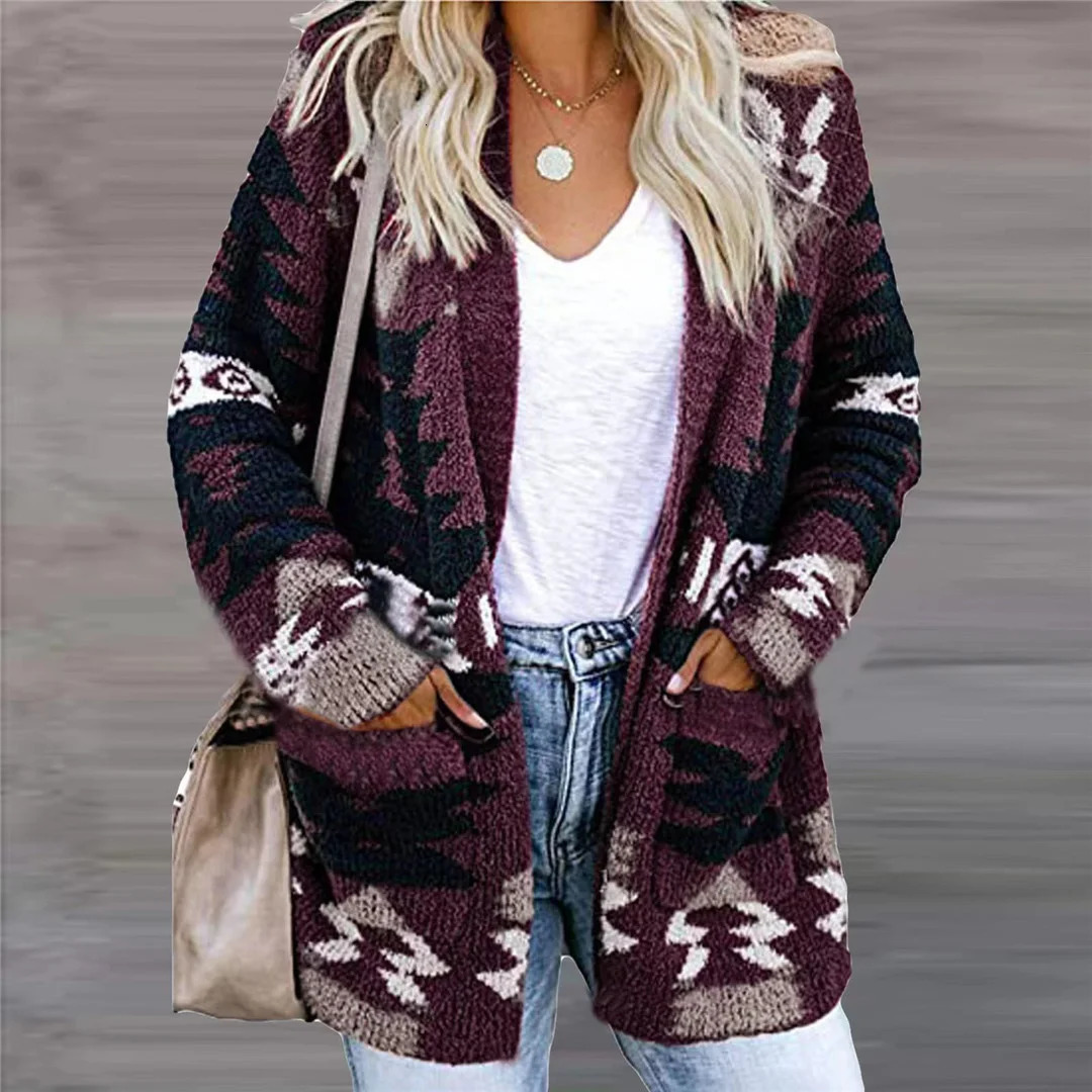 Plus Size Womens Autumn and Winter Loose Halloween Sweater Christmas Section Printed Knitted Cardigan 251028