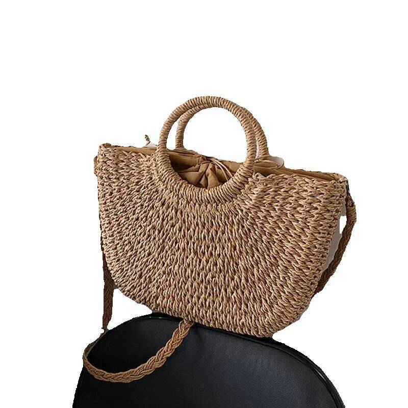 Luxury Handbag Straw Woven Handbags For Women Handmade Travel Seaside Beach Summer New Handle Bucket Shopping Tote Bag Basket Bolsa Handbag