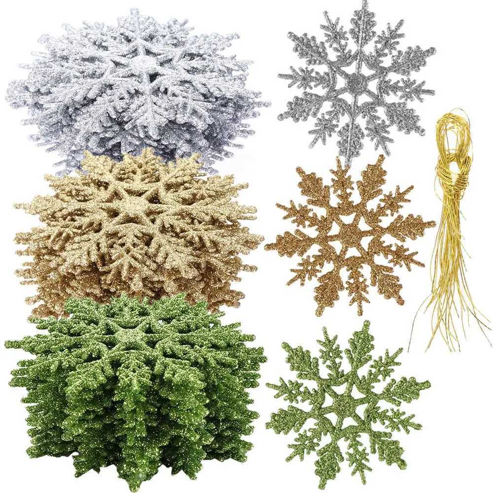 12Pcs 75cm Gold Powder Snowflake for Xmas Charming White Christmas Tree Decor Xmas Party Holiday Christmas Ornaments Home Decor C251030