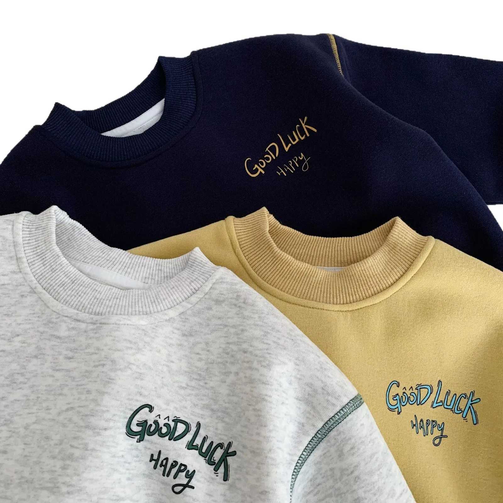 Children Clothes Kids Hoodie Winter Sweatshirt 2025 New Korean Style Boys and Girls Letter Pullovers Fleece Kids Casual TopT251030