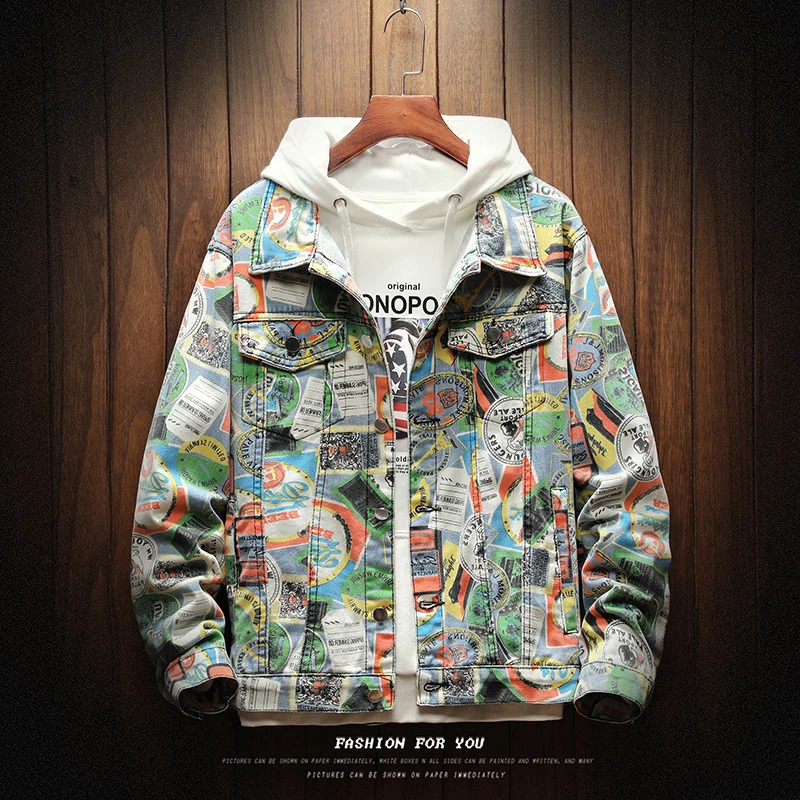 YASUGUOJI Personalized Design Denim Jacket Men Fashion Camouflage Graffiti Jackets Streetwear Plus Size Mens Jeans Coat 251029
