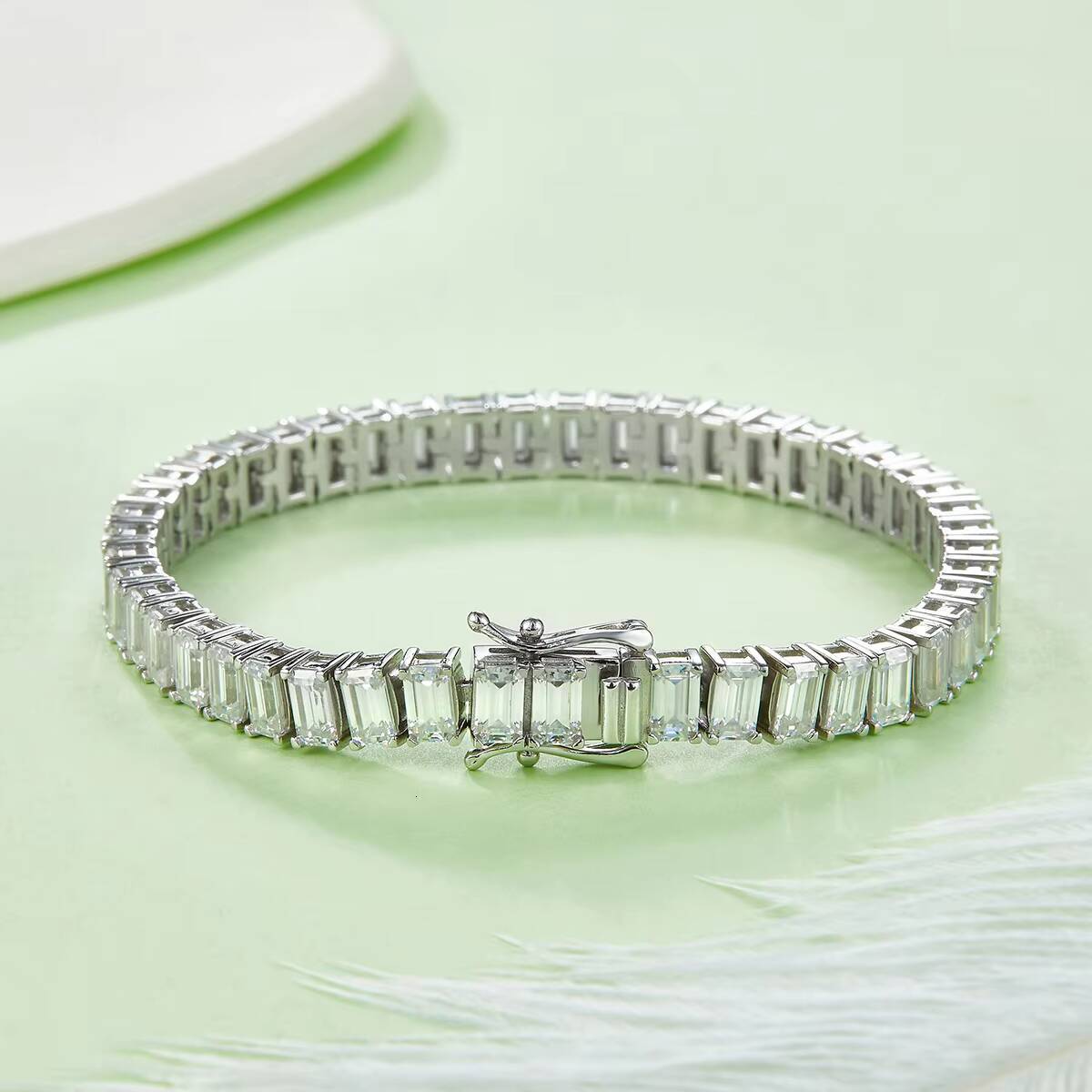 Custom Silver Bracelet Emerald Cut Moissanite Tennis Bracelet Nickelfree for Allergy Safety Jewelry Fine Pendants Charms