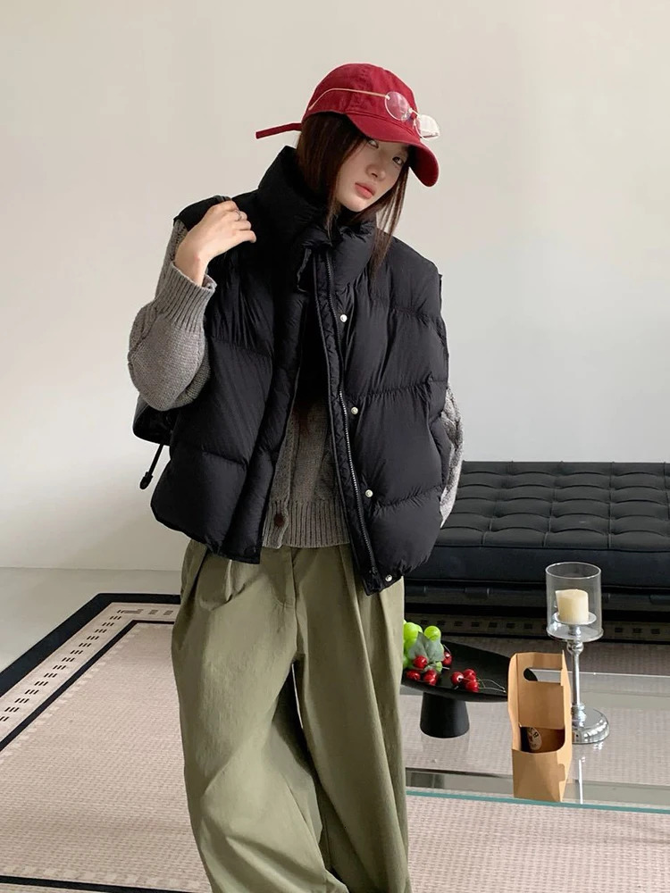Autumn Winter Solid Puff Stand Collar Down Vest Women White Duck Down Quilted Vest Female Waterproof Sleeveless Zipper Waistcoat 251024