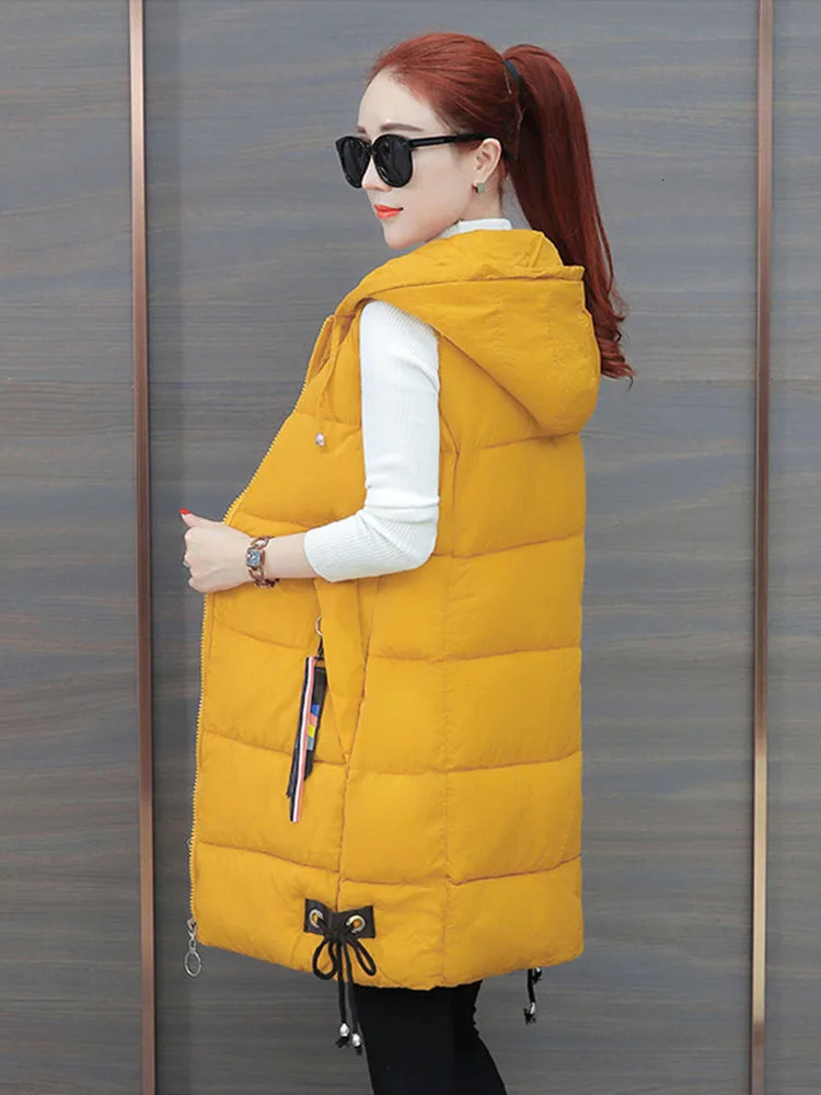 Fashion Student Winter Vest Long Waistcoat Hooded Coats Down Cottonpadded Jacket Thicken Parka Women Sleeveless Jackets 251024