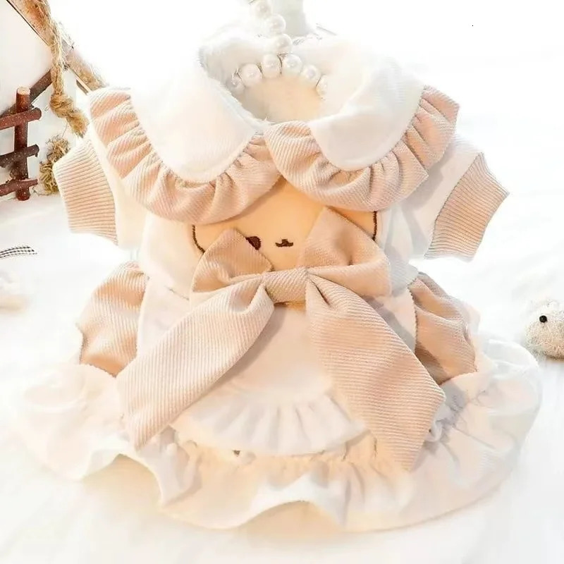 Fleece Lined Thickened Lace Princess Dress For Cats Winter Clothes With Bow Knot n Cotton Jacket Warm Cat Clothing 251029