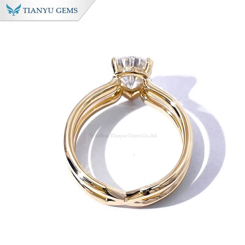 Tianyu Gems Moissanite Diamond 710mm Pear Cut 2carat 14k Yellow Gold Three Prongs Ring for Women Engagement