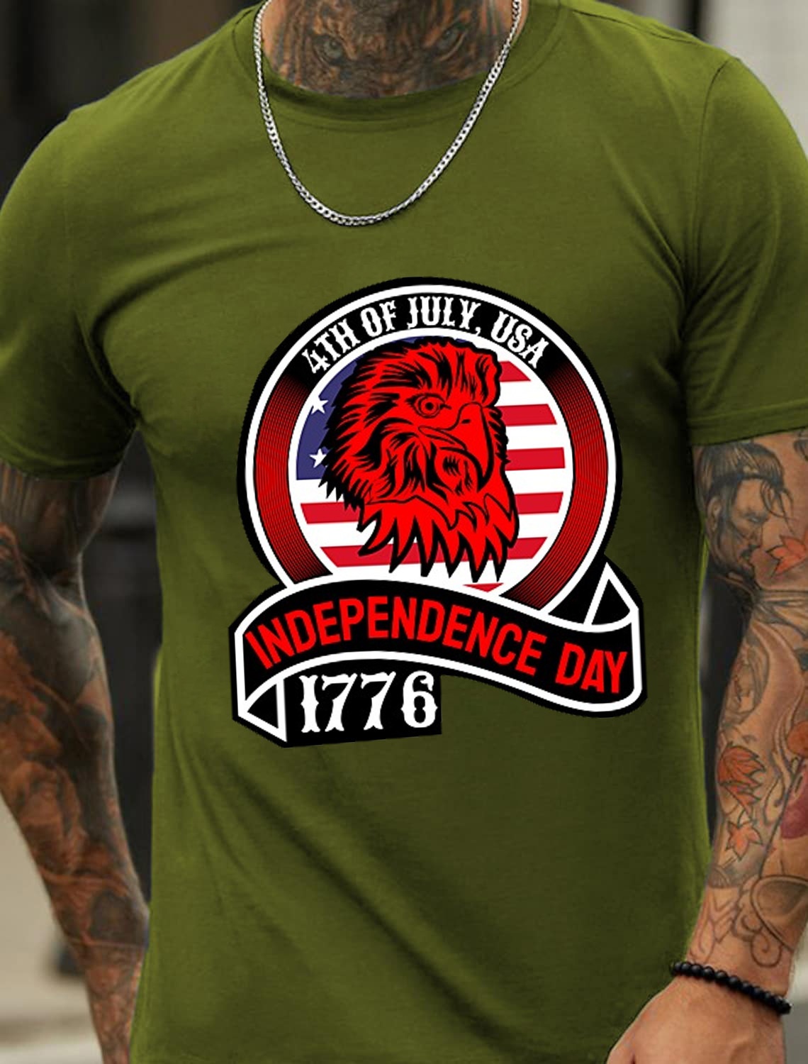European & American Oversized Vintage Independence Day Print Pattern Fashion Men's Cotton Summer T-Shirt - TT7088