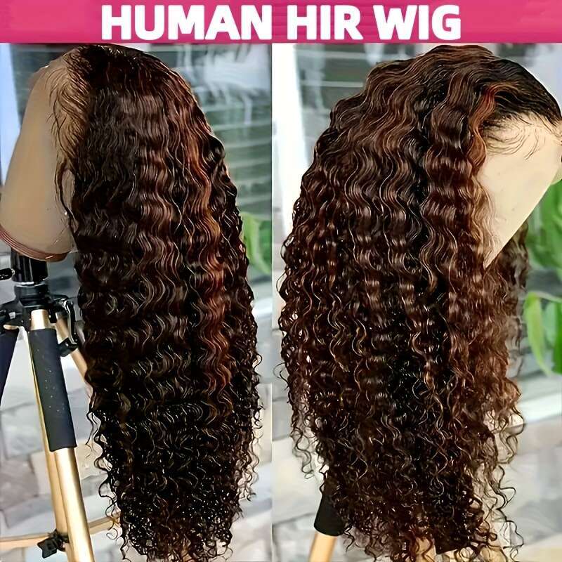 Ombre Deep Wave Front Human Hair Honey Blonde 5X5 Lace 1B/30 Highlight Wig Suitable For Daily Travel Events Party Music Festival