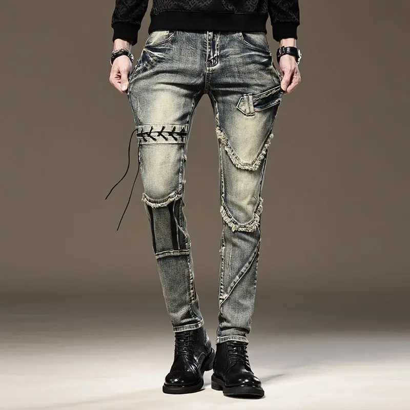 Elastic Trousers Tight Pipe Slim Fit Man Cowboy Pants Stretch Skinny Jeans for Men 90s Streetwear Casual Y2k Vintage Harajuku Xs J251030