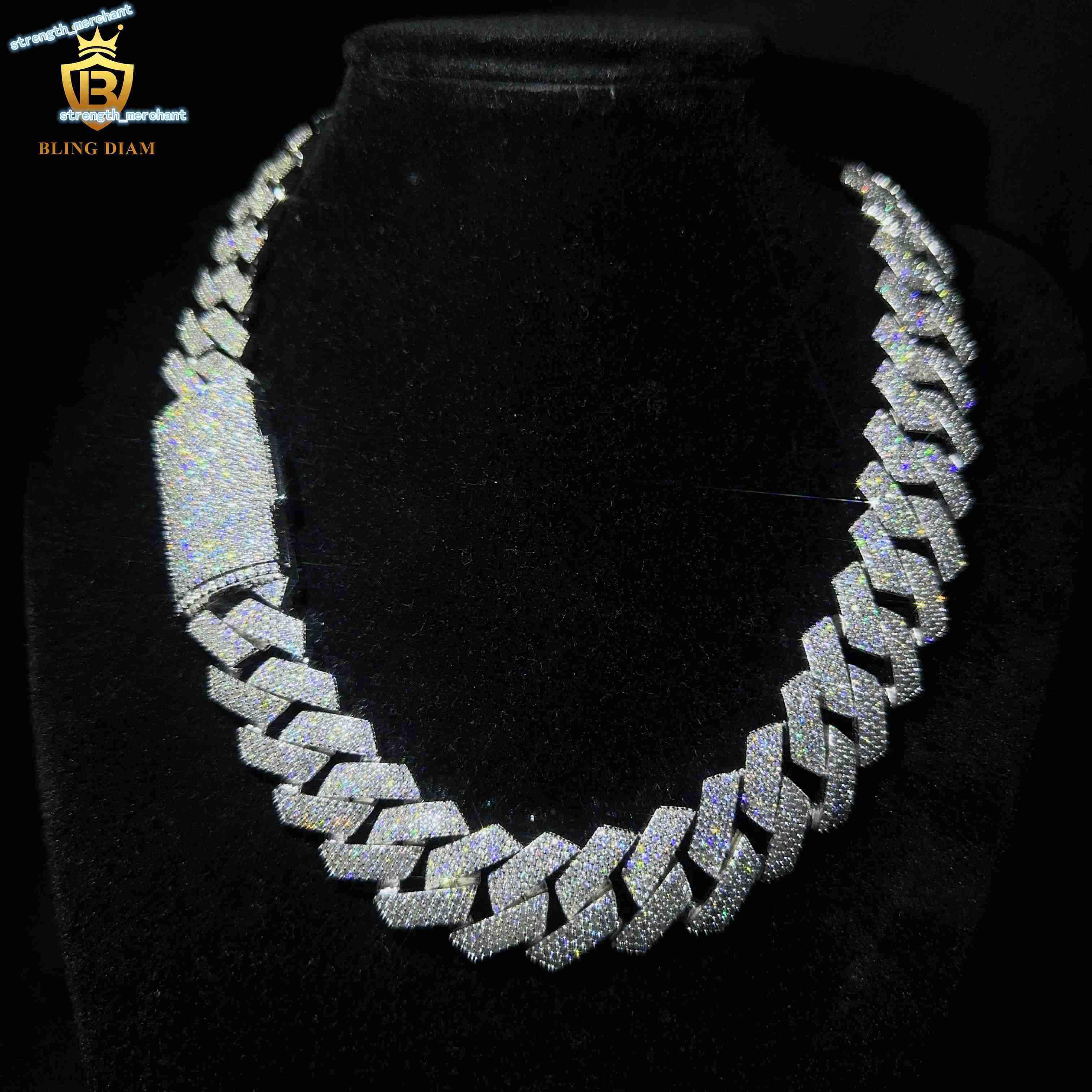 VVS Moissanite Diamond Iced Out Hip Hop 20MM Miami Cuban Link Chain Necklace Sterling Silver 925