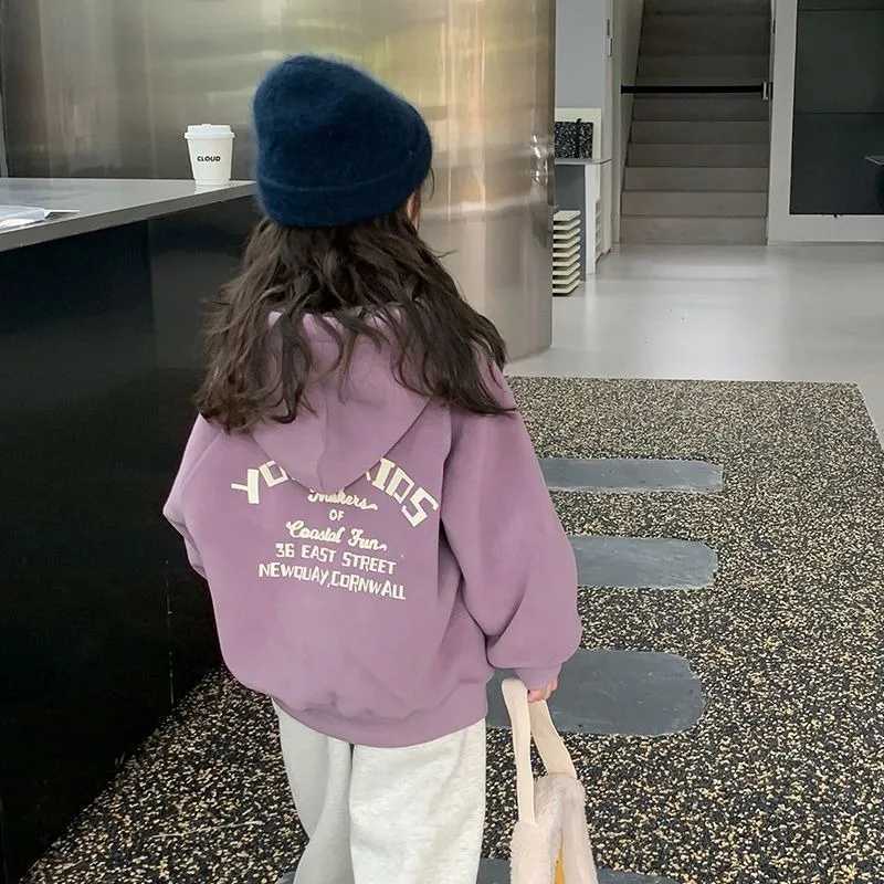 Baby Girls 2025 New AutumnWinter FleeceLined Letter Print Thickened HoodieT251030