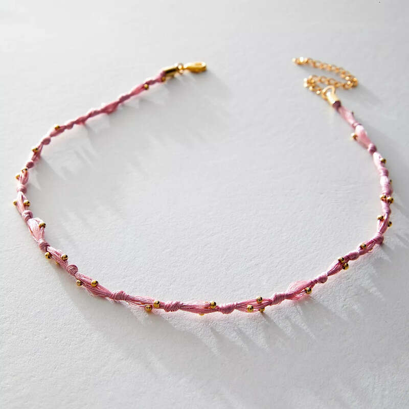 New Style Personality Simple Colorful Braided Rope Necklace Stainless Steel Bell Electroplated Gold Color Retention