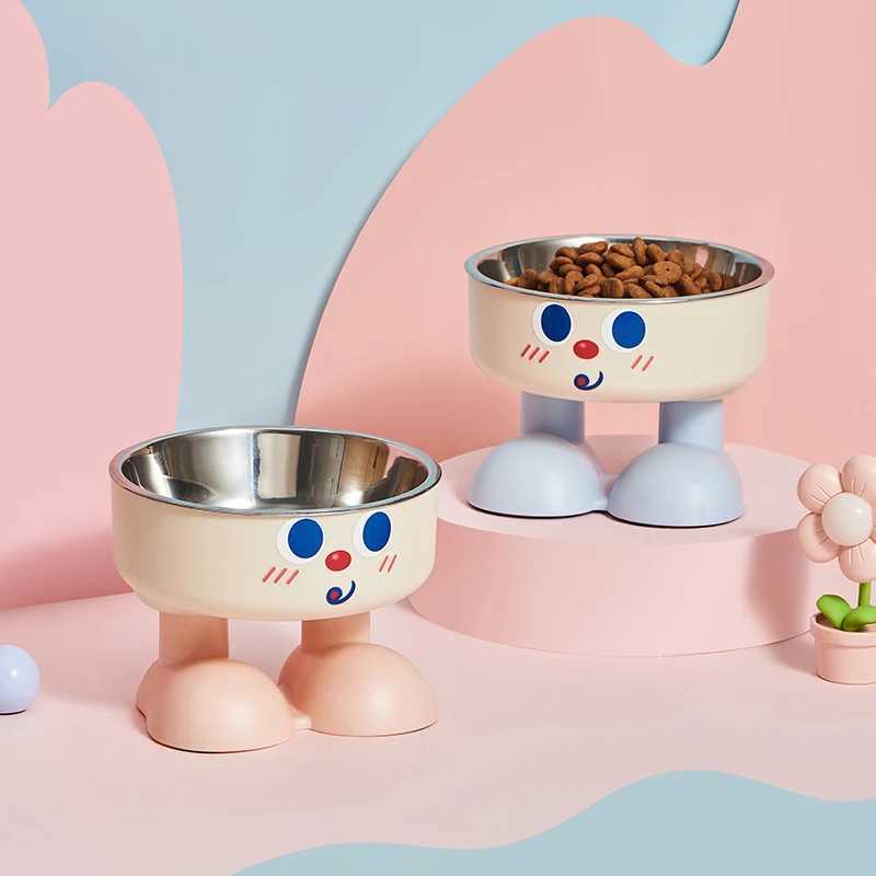 1pc cute elevated bowl with nonslip mat easy to clean protect the cervical spine pet cat food bowl dog feeding bowl J251113