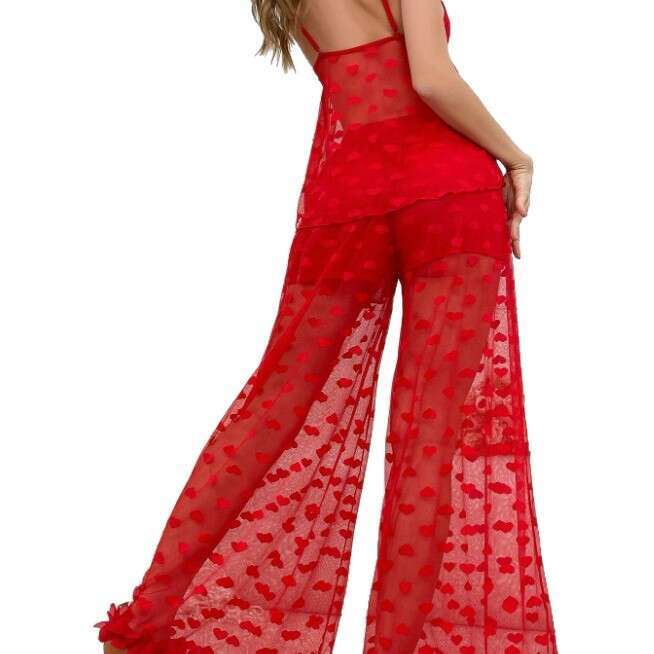 New Lingerie Sexy Women's Mesh Suspender See-through Love Heart Pajamas Home Clothes