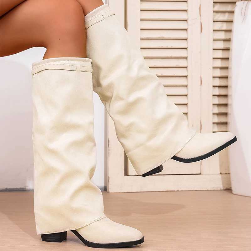 Fashion Slip On High Heeled Knee High Boots Women Autumn Winter High Tube Rider Boots Woman Pointed Toe Thick Heel Long Botas Z251029