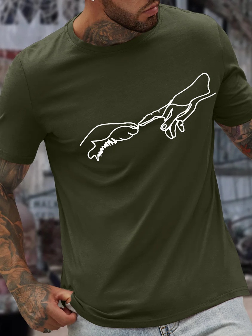 European & American Oversized Men's Dog-Head Fist Print Crew Neck Letter Print Casual Oversized Fit T-Shirt - TT7303