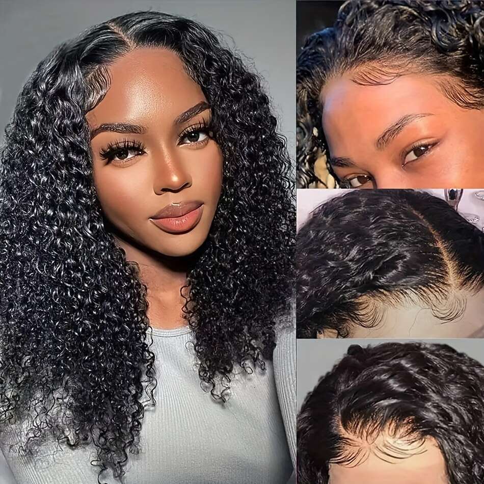 13X4 Lace Front Human Glueless Wear & Go Deep Wave Curly Bob Wig 150% Density 10-16 Inch For, Short Wig, Stylish Hair Accessory
