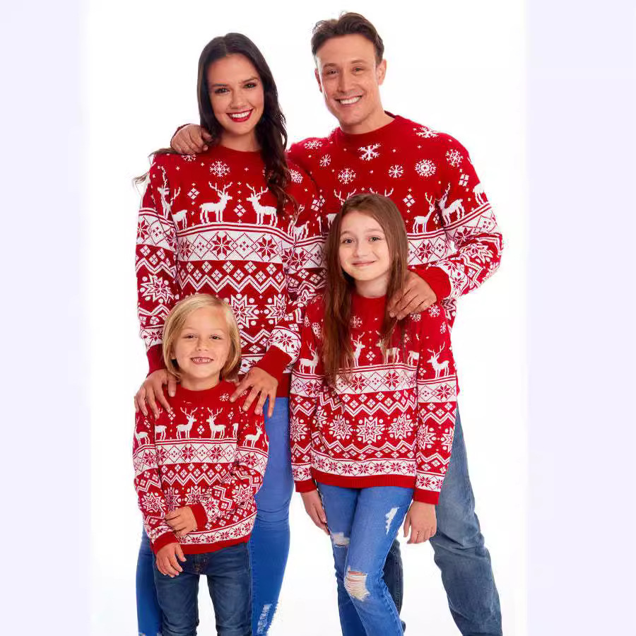 Xmas Pyjamas Family Mom and Daughter Matching Clothes Cotton Sweater Merry Christmas Print Matching Christmas Outfits for Family 241112