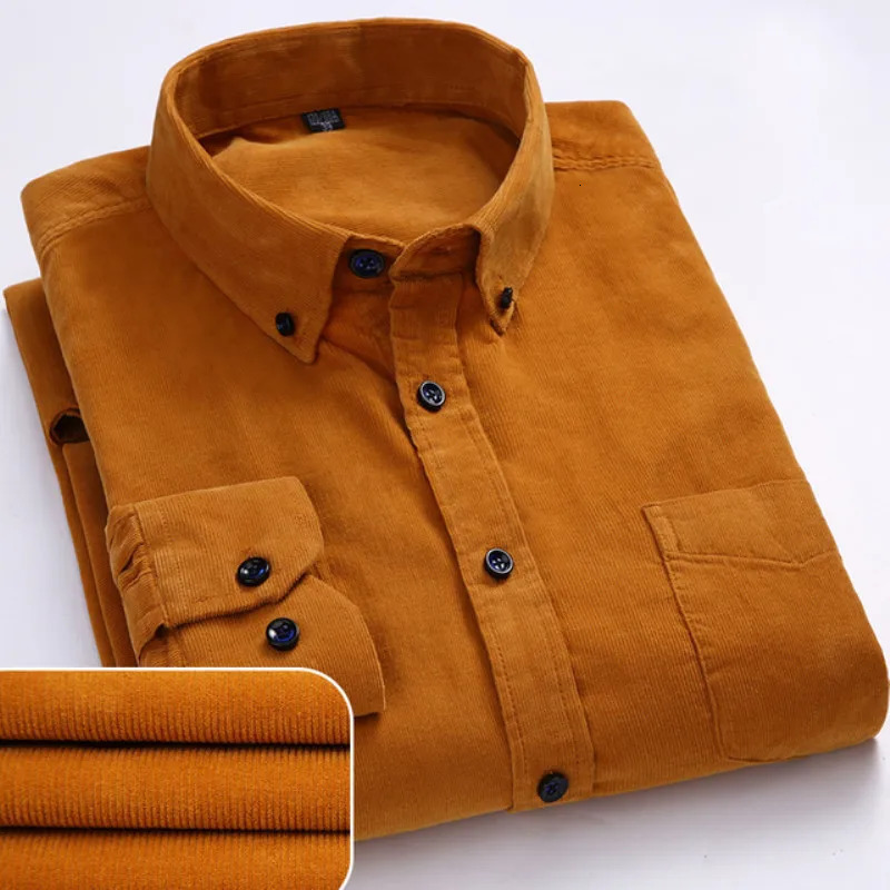 100 Cotton Mens Corduroy Shirts Long Sleeve Casual Regular Fit Business Dress Man Comfortable Pocket Clothes 7XL 6XL 251029