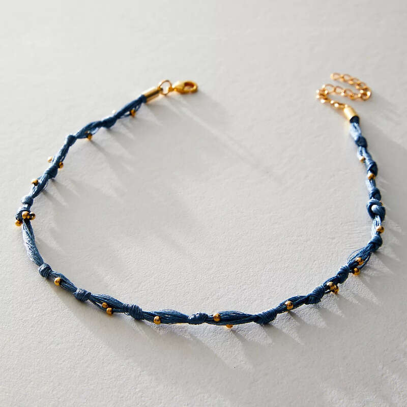 New Style Personality Simple Colorful Braided Rope Necklace Stainless Steel Bell Electroplated Gold Color Retention