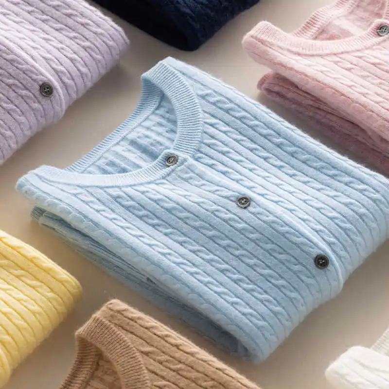 O Neck Cardigan Autumn Winter Women Sweater Casual Versatile Tops Solid Long Sleeve Single Breasted Cable Knit 251029