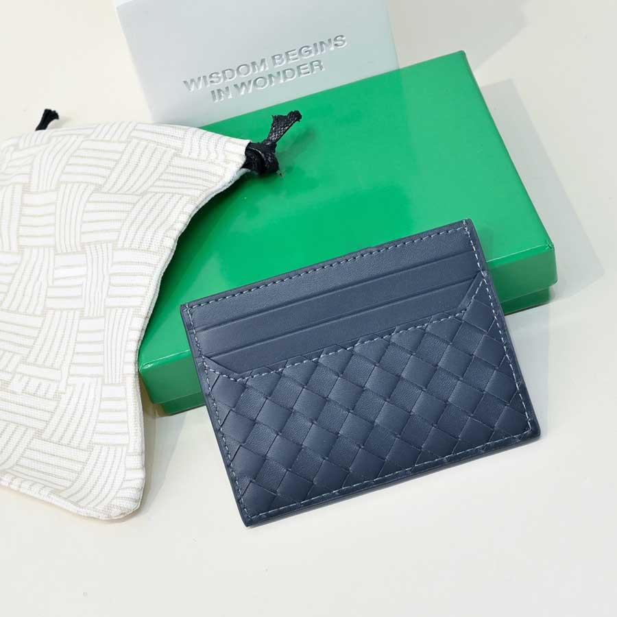 wove card wallet designer card holder men women mini wallet genuine leather cardholder top quality samll bag double card case with box