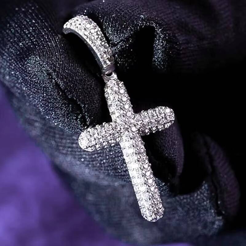 Hip Hop GRA Iced Out Bling VVS D Color Moissanite 925 Sterling Silver Pass Diamond Tester 2 Rows Cross Pendant for Men