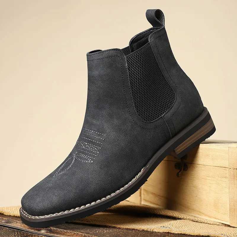 New Retro Chelsea Boots Men Shoes PU Brown Embroidery Business Casual British Style Street Urban Wear Classic Black Ankle Boots Z251029