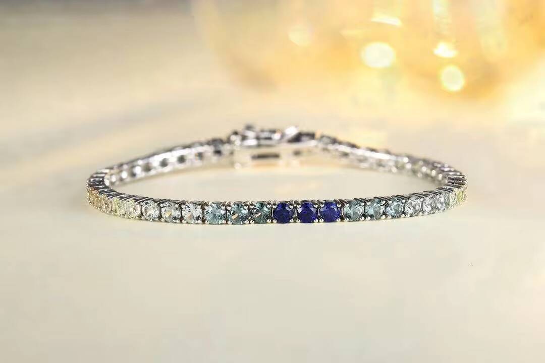 14K Solid Rose Gold Tennis Bracelet Trendy Design 25 mm Cut Natural Rainbow Sapphire for Weddings Moissanite Bracelets Bangles