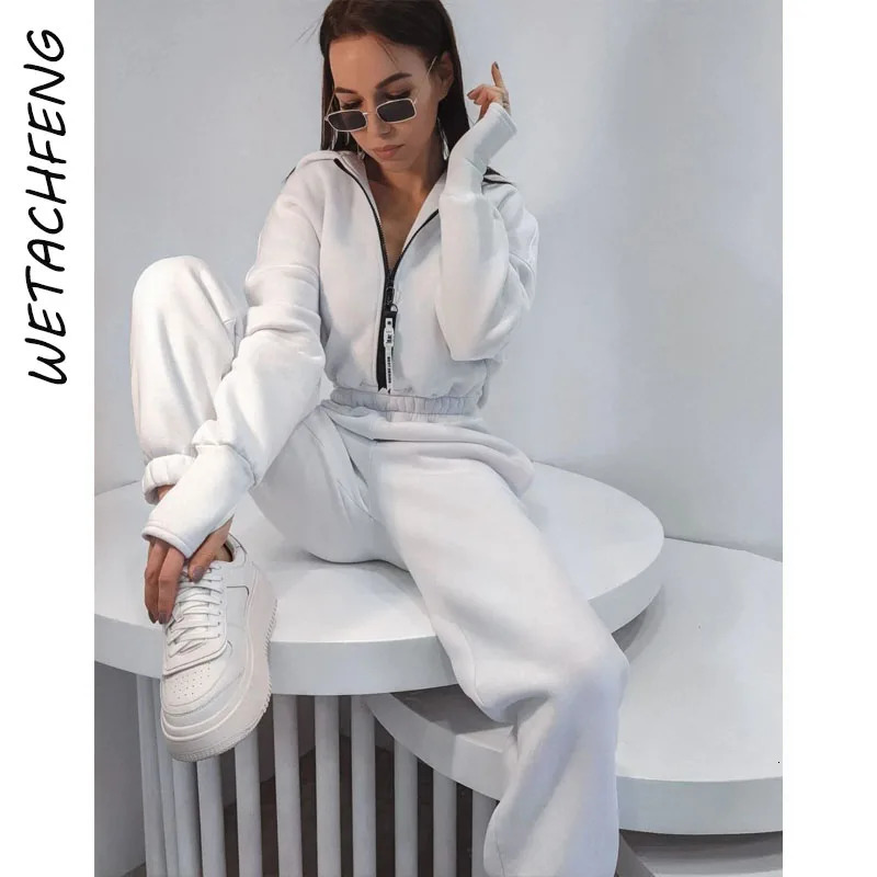 White Overalls For Women Autumn Winter Fleece One Piece Hooded Zipper Long Sleeve Sweatshirts Pants Outfits Jumpsuits Clothes 251027