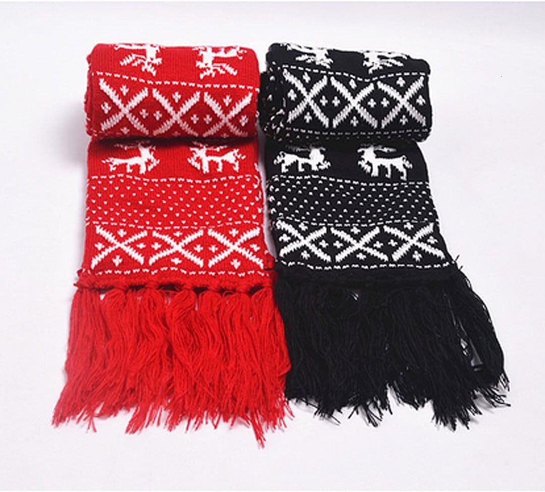 Custom Winter Warm Knitted Scarf Reindeer Pattern Christmas Warmer Fashion Fringed Neckerchief Neck Wrap Christmas gifts