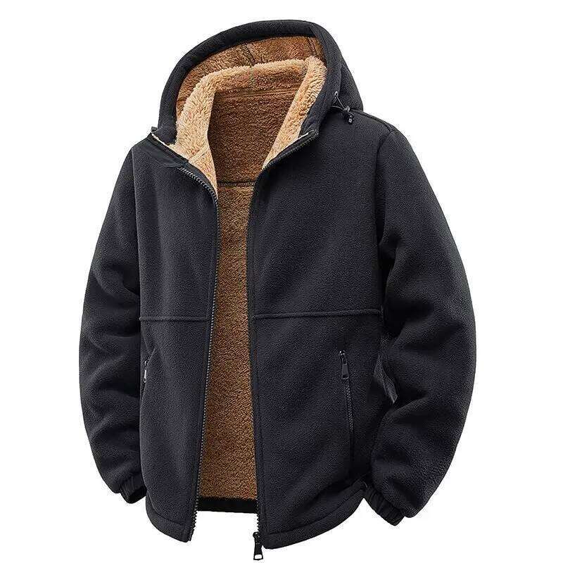 New Autumn and Winter Fashion Solid Color Thick Warm Lamb Wool For Men's Casual Loose Sports Windproof Plus Size Jacket Down Cotton