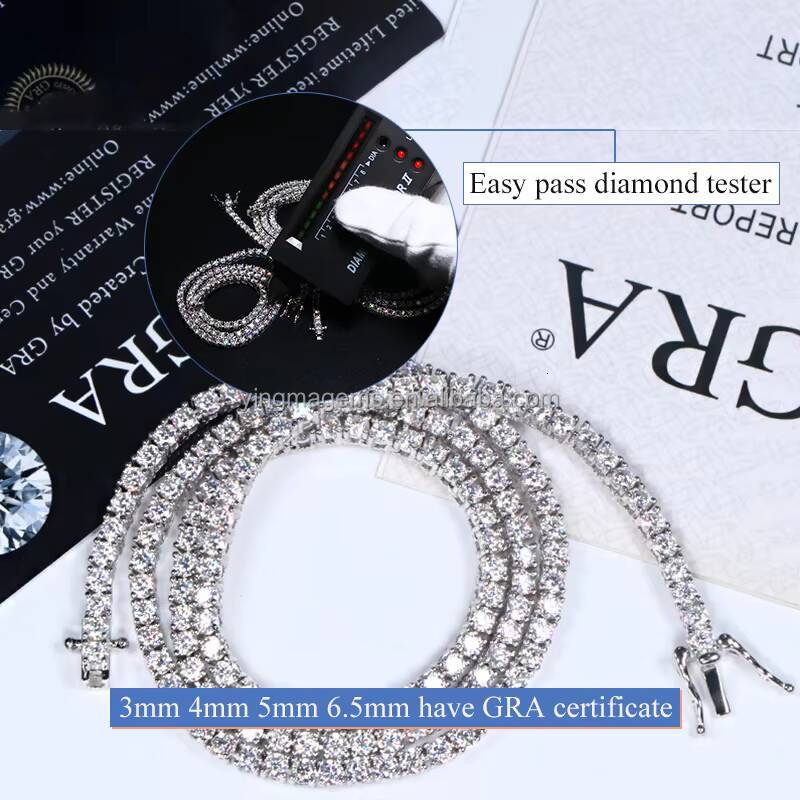 Popular Hip Hop Jewelry 925 Sterling Silver 2mm 3mm 4mm 5mm 65mm Moissanite Tennis Chain Necklace Bracelet for Men Women