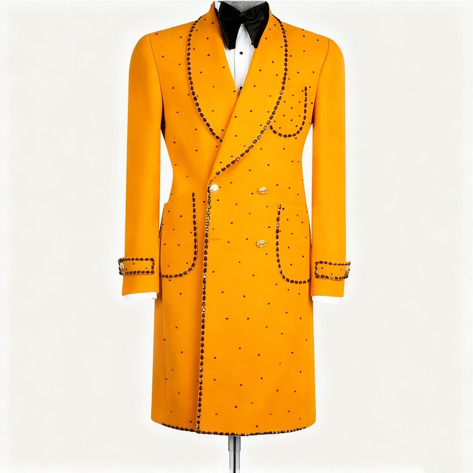 Luxury Men Overcoat 1 Piece Double-Breasted Long Coat Crystal Beading Celebrity Gowns Men's Stage Special Occasion Warm Customized