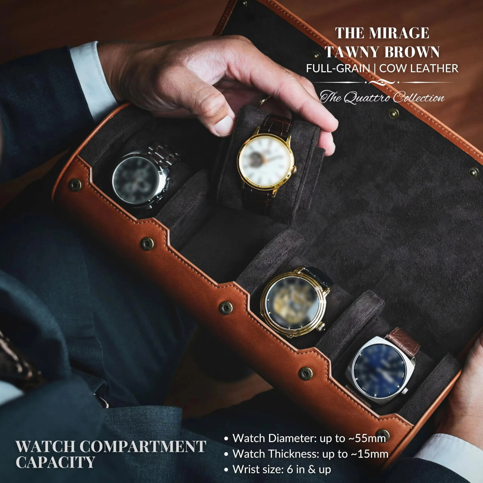 4 Slot Watch Travel Case for Men PU Leather Watch Roll Case Storage for Travel Watch Organizer for Men Women 251029