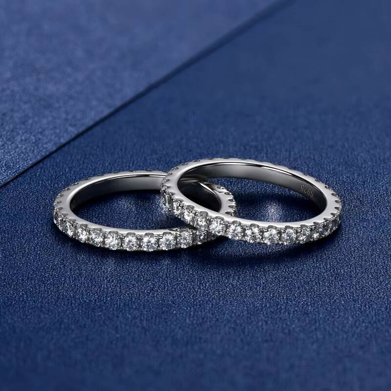 Full Eternity Bands 2mm Moissanite with Certificate 925 Sterling Silver Rings AllAround Wedding Jewelry Gifts for Women