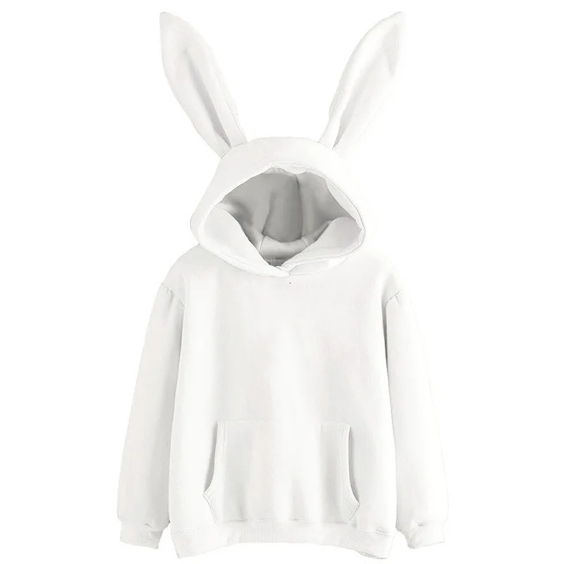 2025 autumn and winter womens clothing Harajuku Wei hooded rabbit hoodie solid color loose casual womens top womens coat 251030