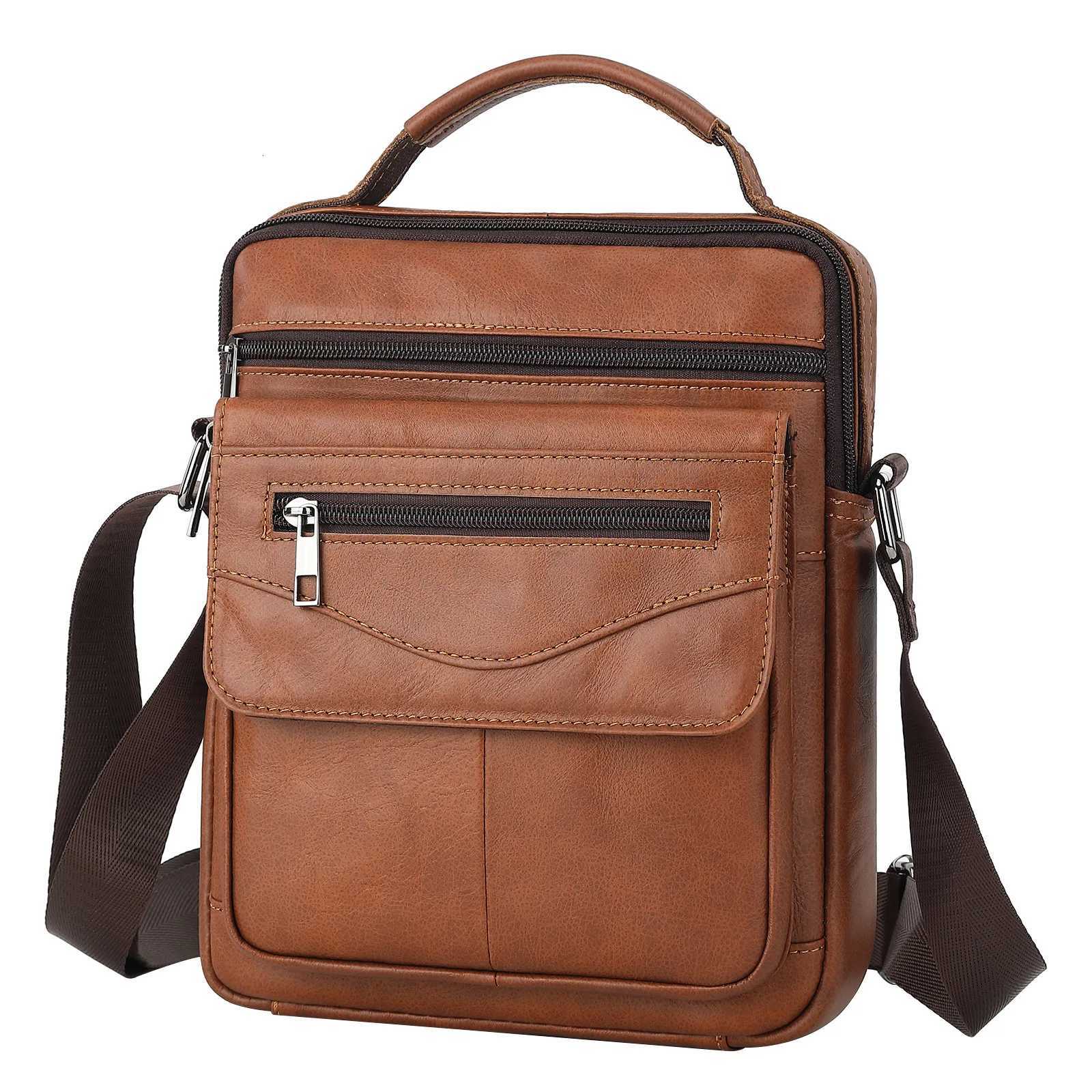 100 Genuine Leather Men Shoder Bag Vintage Crossbody Bag For Men Cowhide Messenger Bag Business M Handbag Y251011
